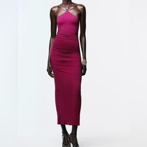 NWT ZARA HALTER SUN POLYAMIDE DRESS SIZE M